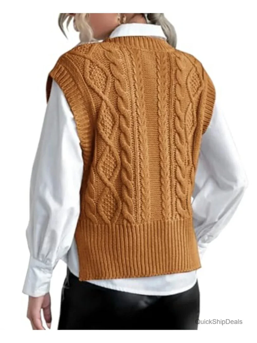V Neck Sleeveless Knit Sweater Vest Ribbed Preppy Pullover Top